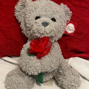 Destination Holiday Grey Teddy Bear with Red Rose 9” inches